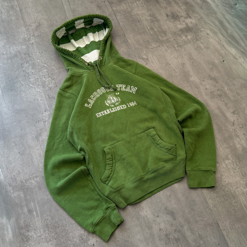 Vintage VTG Y2K 2000's 00's Lacrosse Team Green Striped Hoodie Sweatshirt